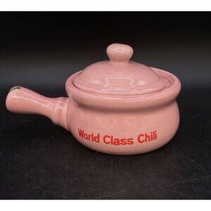 Pink Pepto-Bismol World Class Chili Society Crock with Handle Lid Vintage